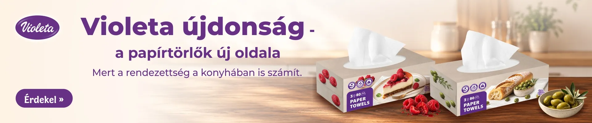 Violeta dobozos konyhai papírtörlő: 80 lap a kényelmesebb mindennapokért